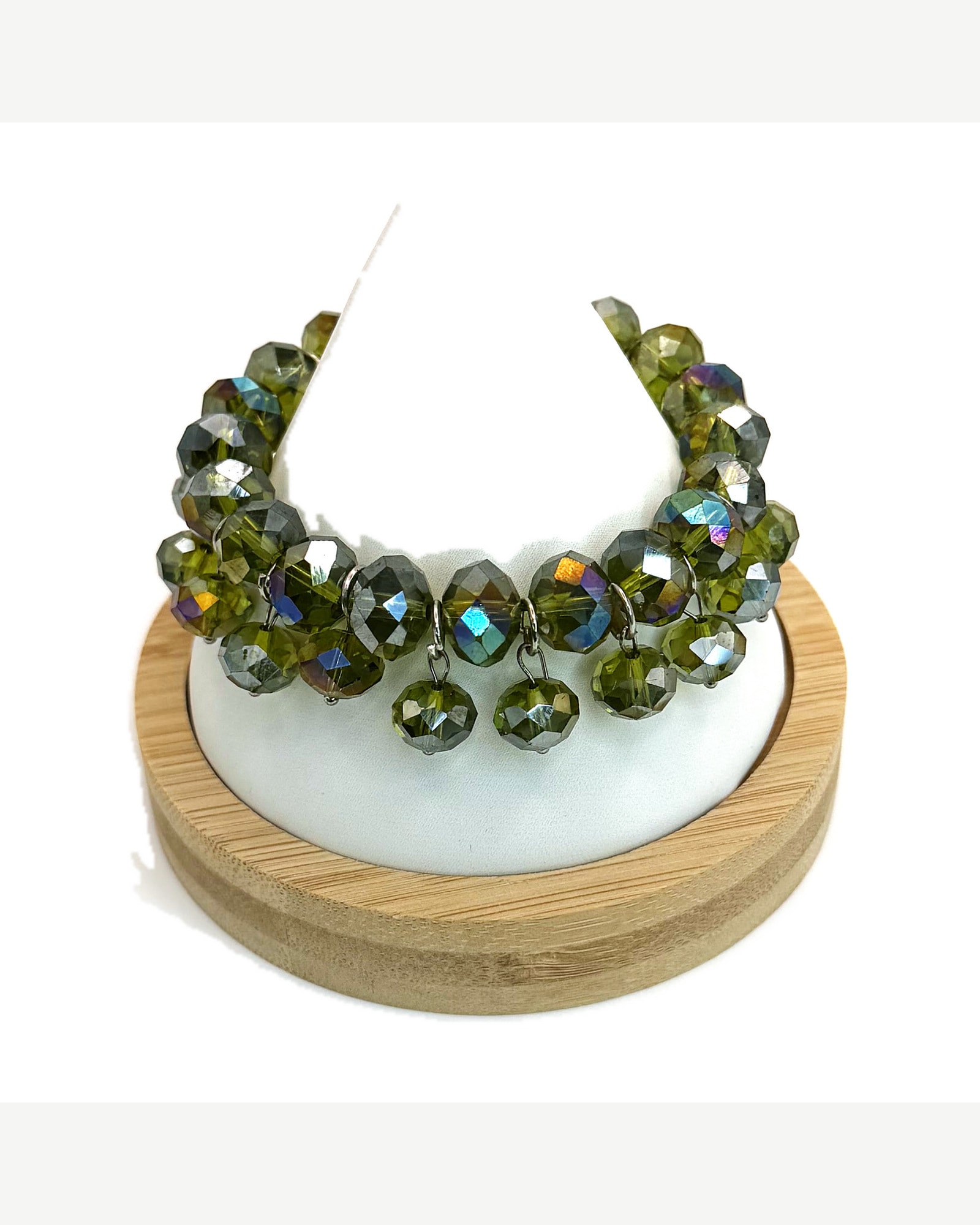 Olive Green Faceted Beaded Stretch Bracelet with Dangle Charms