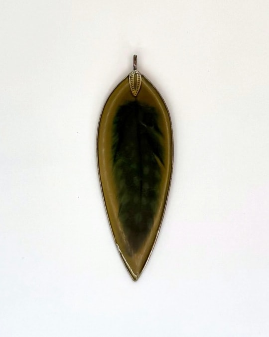 Leaf-Shaped Pendant with Dark Green Inset