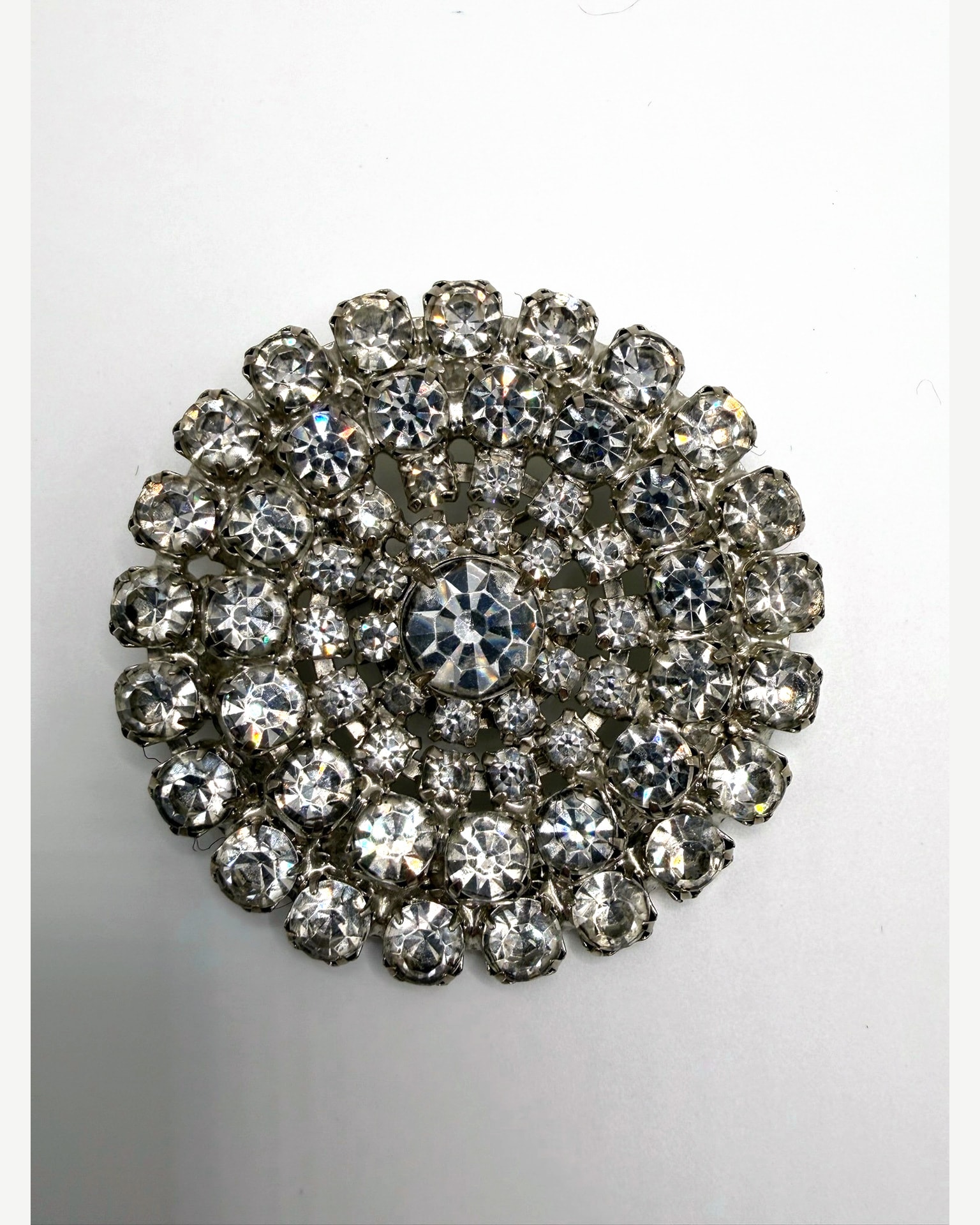 Vintage Style Clear Rhinestone Cluster Brooch in Silver-Tone Metal