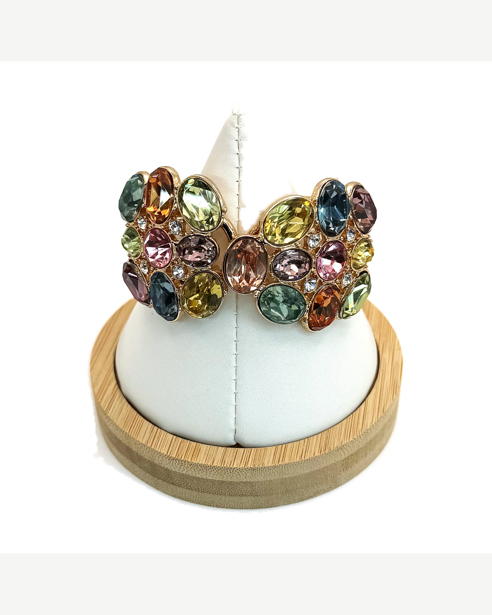 Gold-Tone Multicolor Crystal Hinged Cuff Bracelet
