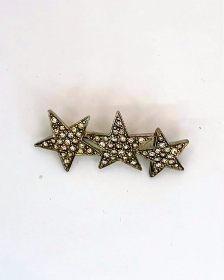 Triple Star Gold-Tone Crystal Brooch Pin