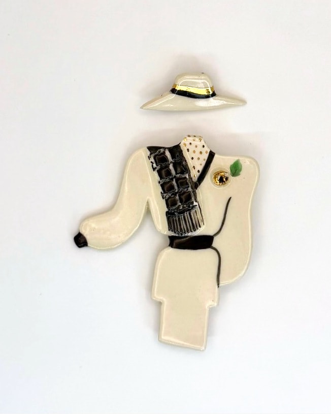Vintage Style Figural Enamel Brooch with Hat and Scarf Motif
