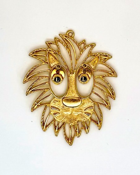 Gold-Tone Lion Face Charm Pendant with White Enamel Eyes