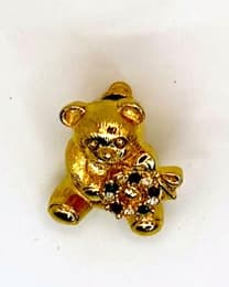Gold-Tone Teddy Bear Stud Earring with Crystal Accent