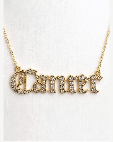 Gold-Tone Cancer Word Pendant Necklace with Clear Pavé-Style Stones