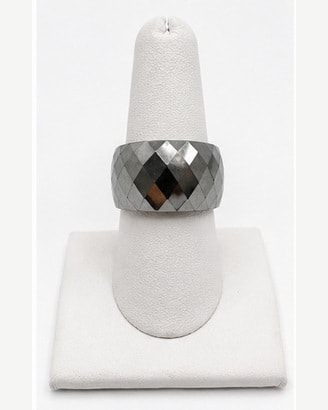 Wide Faceted Silver-Tone Geometric Band Ring