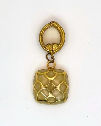 Gold-Tone Openwork Square Pendant Charm with Cream Inset