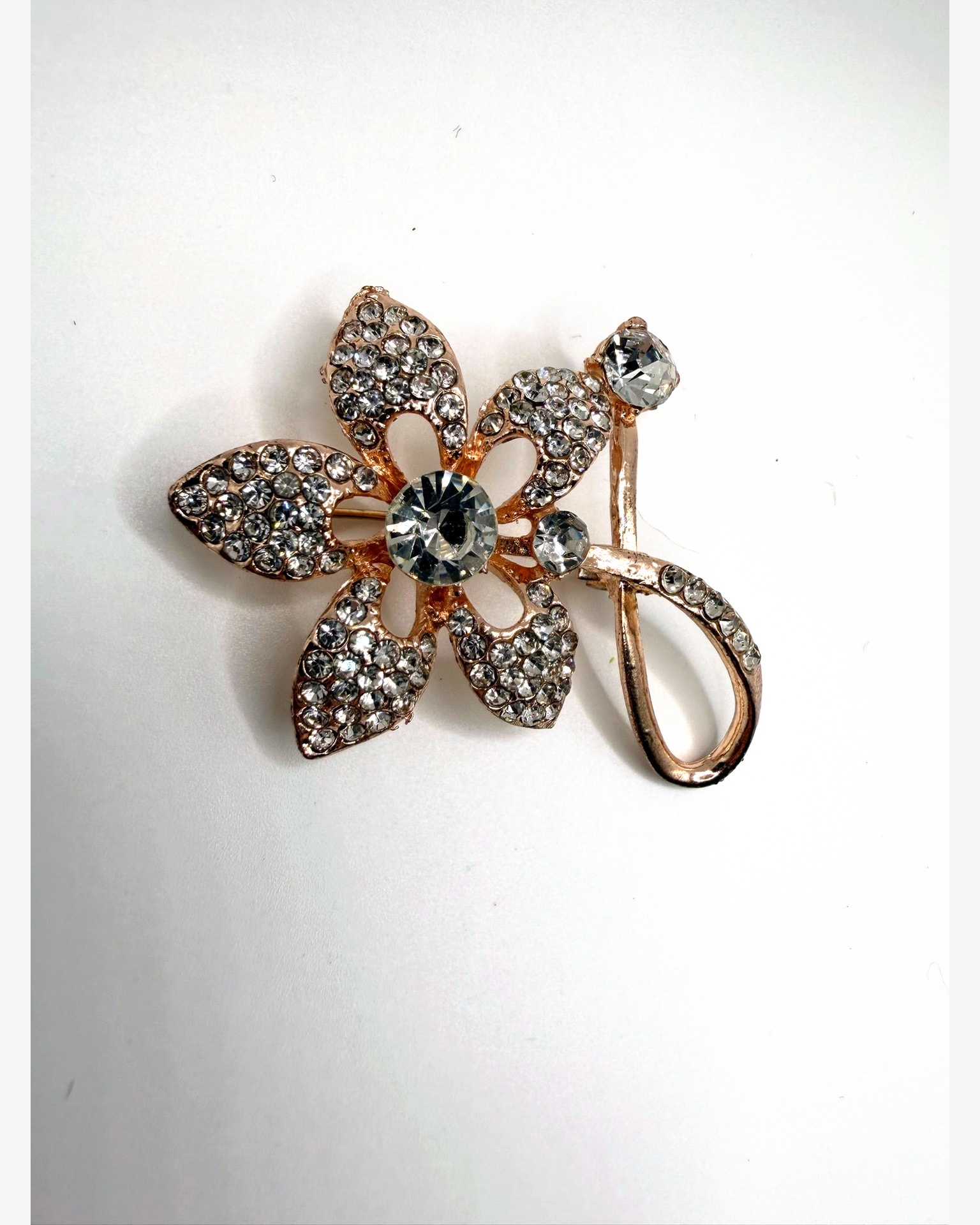 Rose Gold-Tone Floral Crystal Brooch