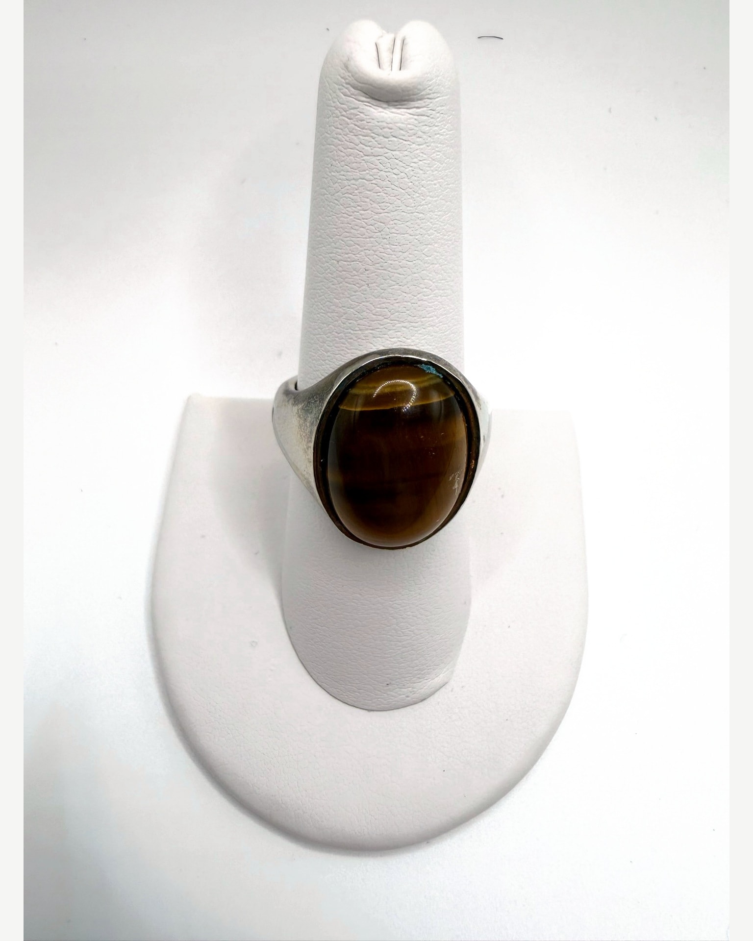 Silver-Tone Oval Tiger's Eye Appearance Statement Ring