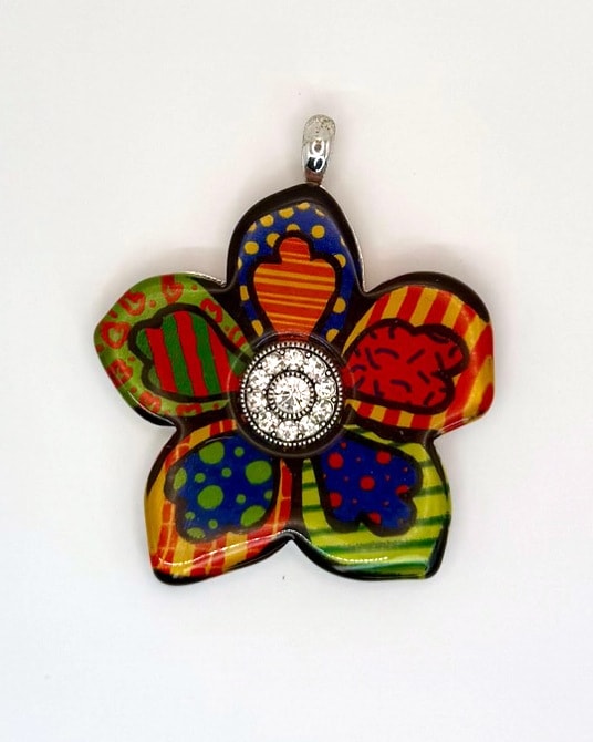Multicolor Double-Sided Flower Pendant with Silver-Tone Setting