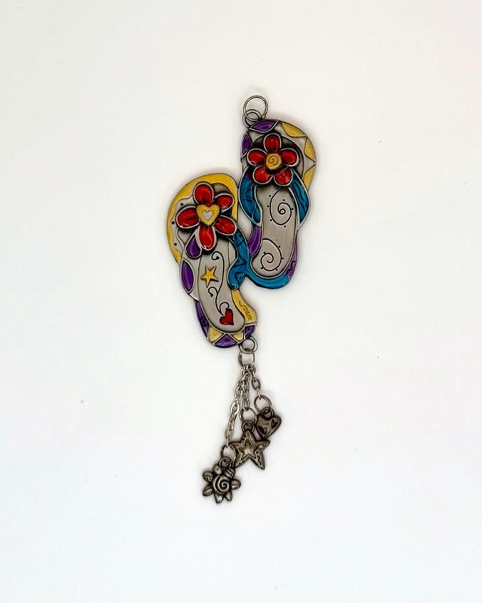 Colorful Flip-Flop Charm Pendant with Dangle Charms