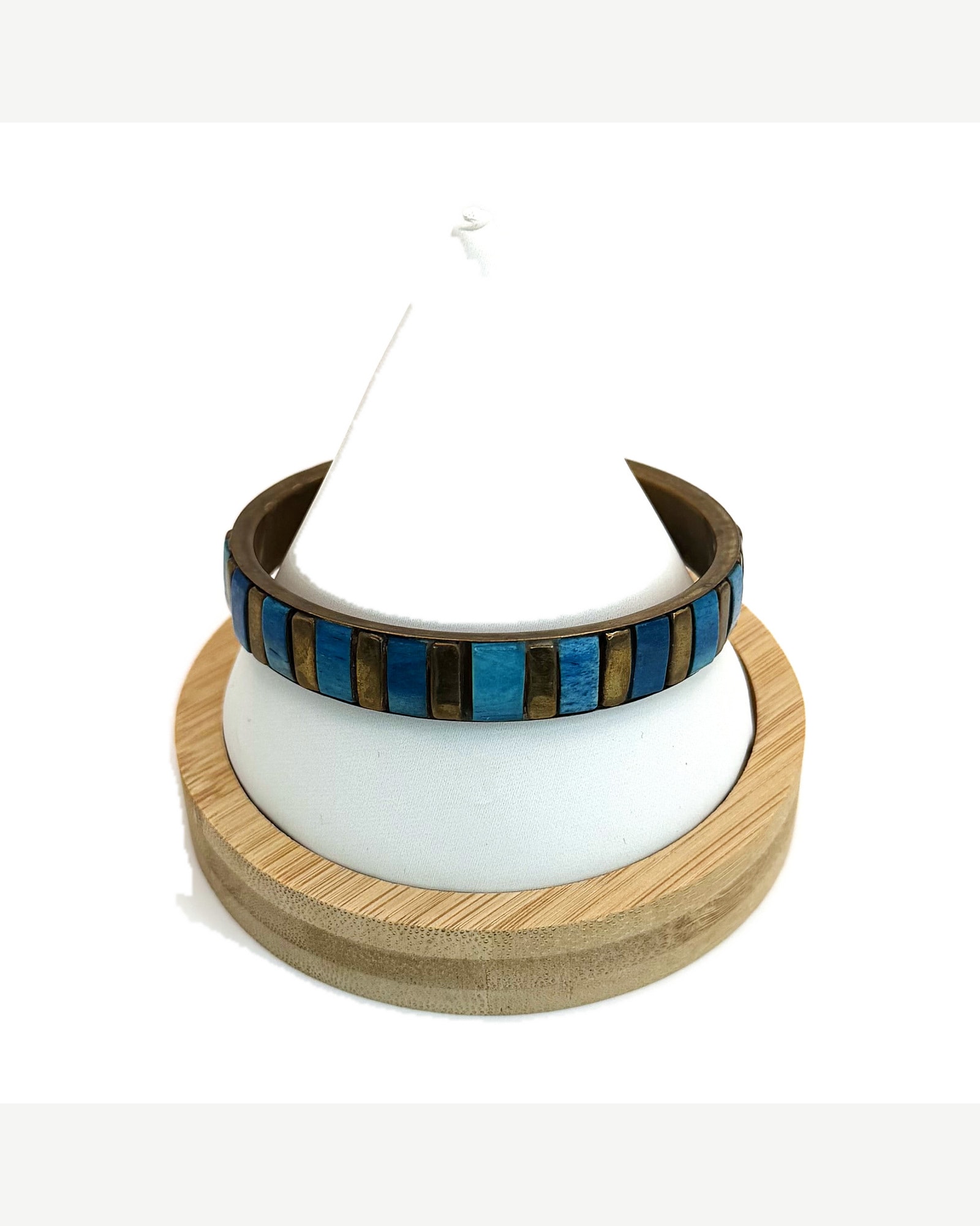 Blue Inlay Dark Metal Geometric Bangle Bracelet