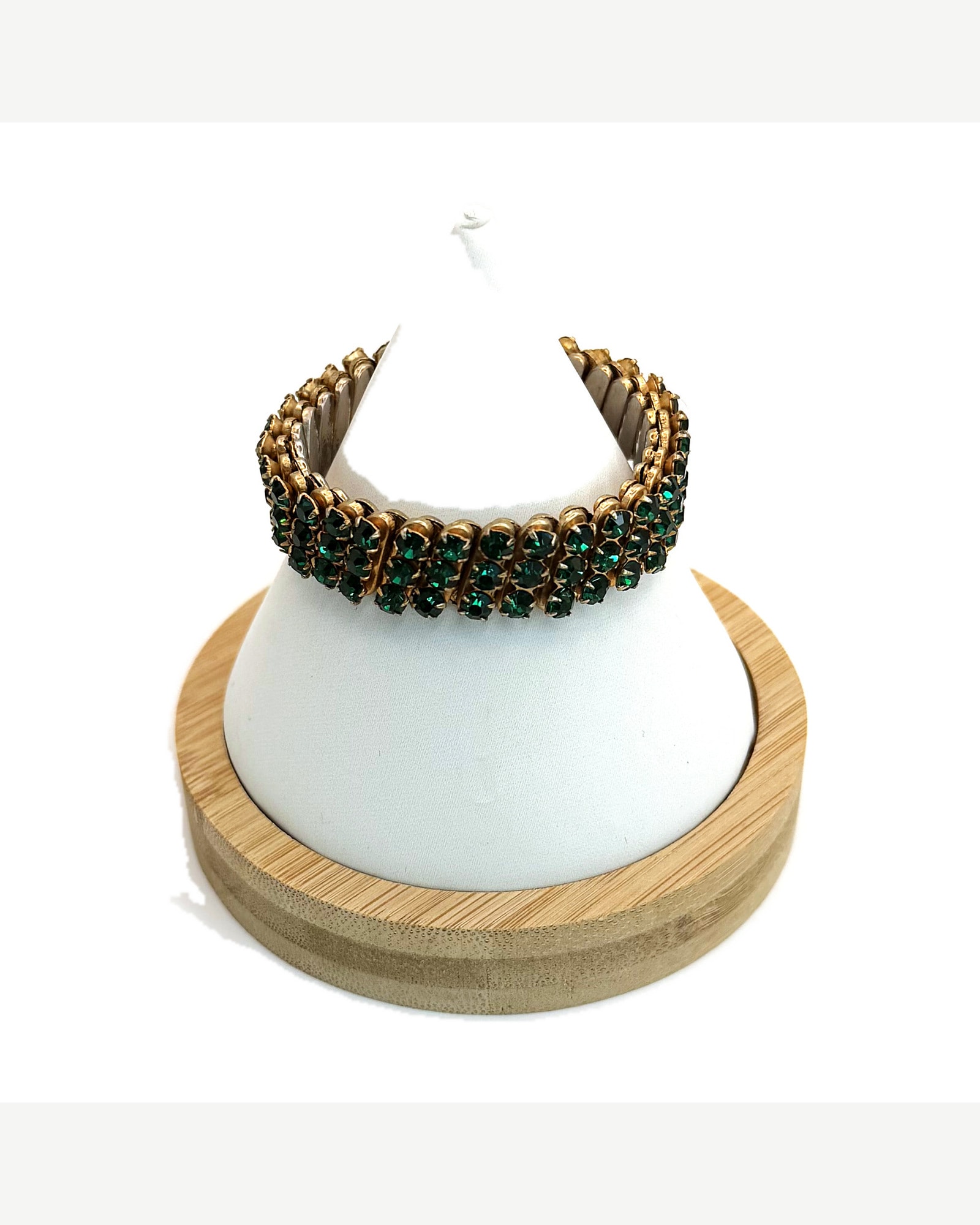 Vintage Style Gold-Tone Green Rhinestone Cuff Bracelet