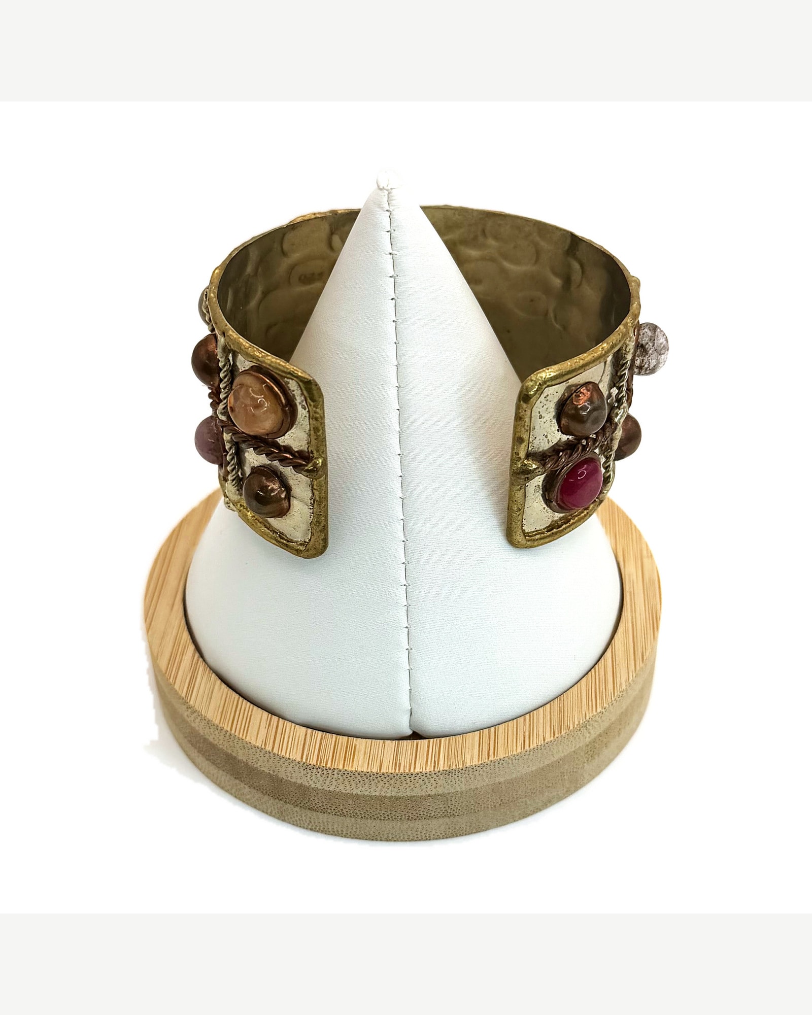 Artisan Style Mixed Metal Cabochon Stone Cuff Bracelet