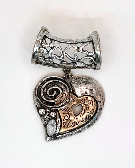 Two-Tone Heart Slide Pendant Charm with Openwork Heart Bail