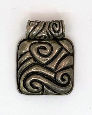 Abstract Scroll Motif Silver-Tone Rectangular Pendant