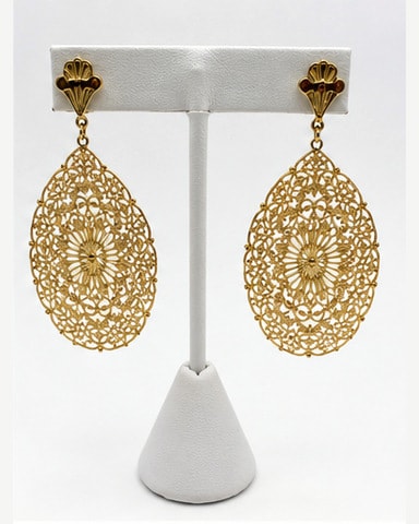 Gold-Tone Filigree Dangle Earrings with Leverback Closures