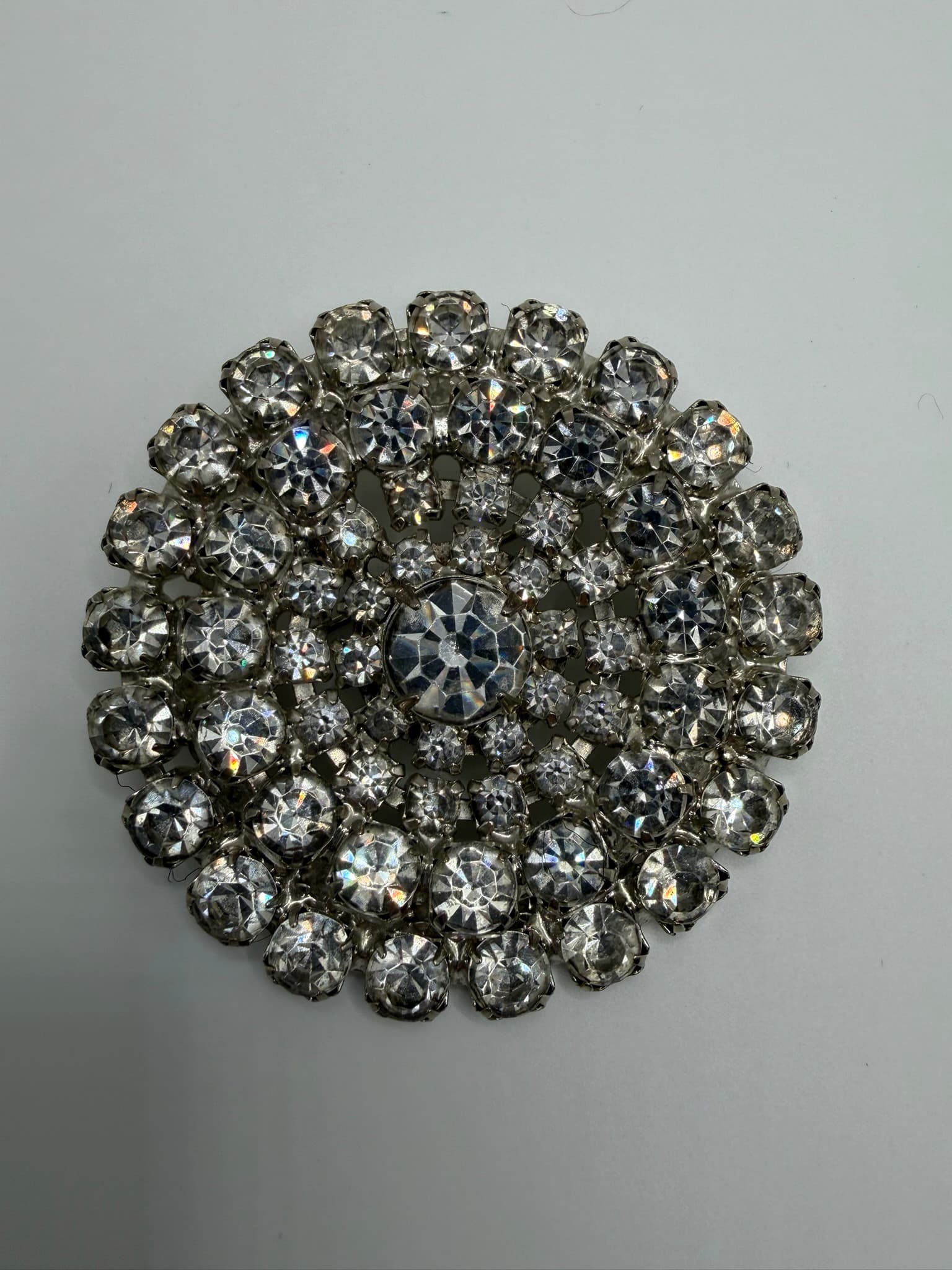 Vintage Style Clear Rhinestone Cluster Brooch in Silver-Tone Metal