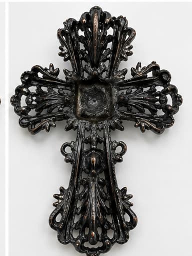 Blackened Metal Cross Brooch Pendant with Clear Crystal Accents