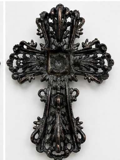 Blackened Metal Cross Brooch Pendant with Clear Crystal Accents