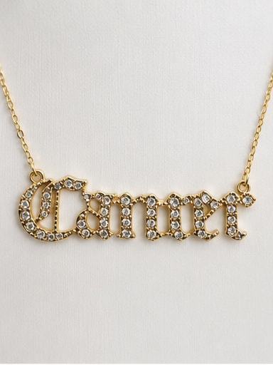 Gold-Tone Cancer Word Pendant Necklace with Clear Pavé-Style Stones