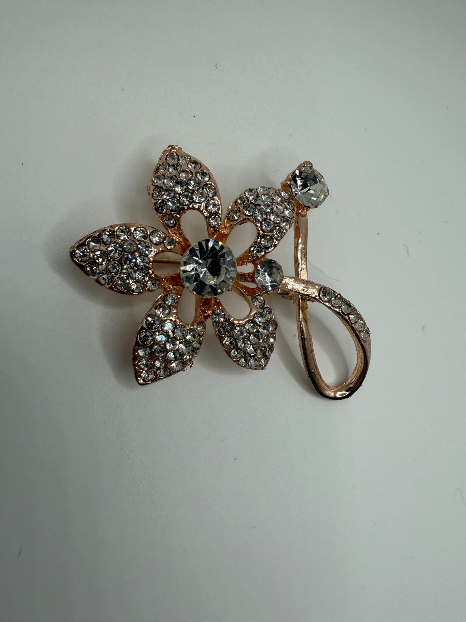 Rose Gold-Tone Floral Crystal Brooch