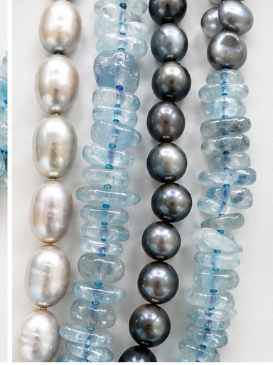 Light Blue Multi-Strand Chip Bead Statement Necklace with Carved Floral Clasp