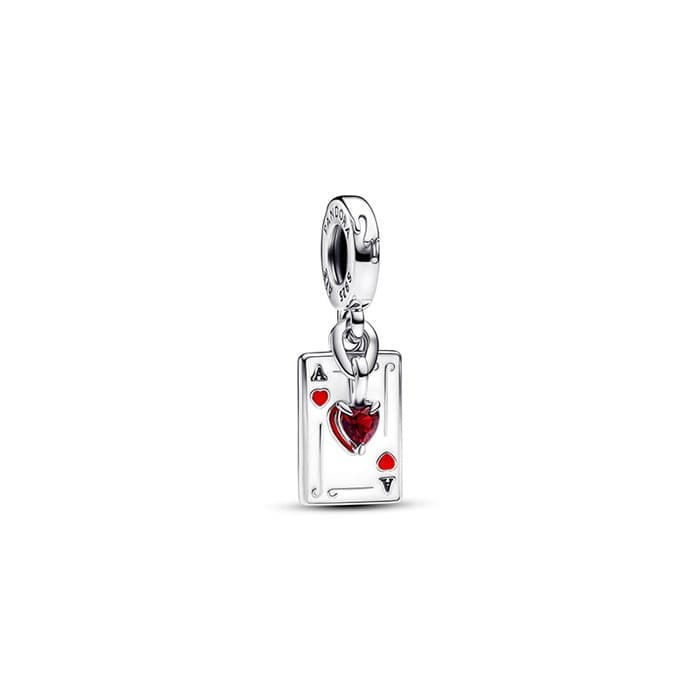 PANDORA Silver-Tone Ace of Hearts Dangle Charm with Red Heart Stone